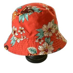 Floral HAWAIIAN Bucket Hat Ukulele Guitar Print Reversible  UNISEX Medium Large